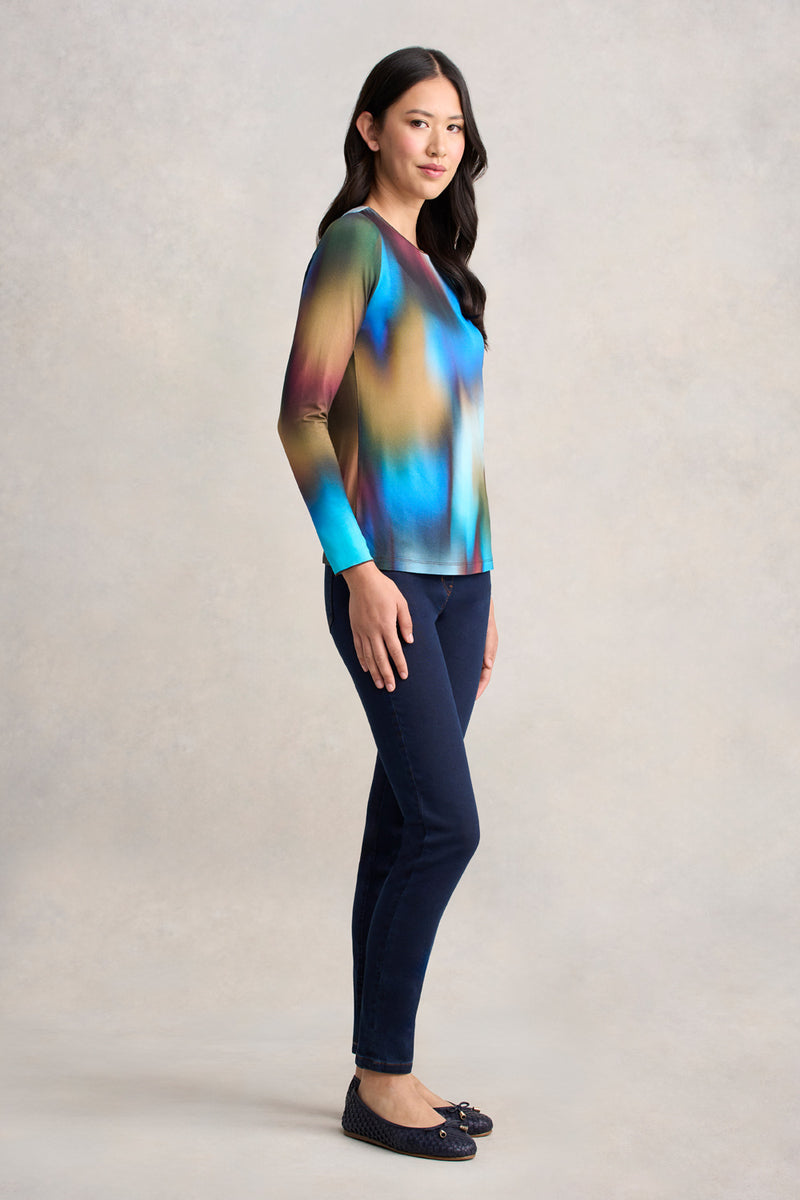 Long Sleeve Crew Neck Top - Ombre Print