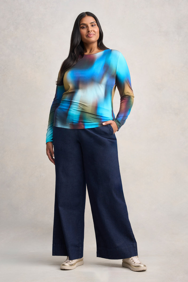 Long Sleeve Crew Neck Top - Ombre Print