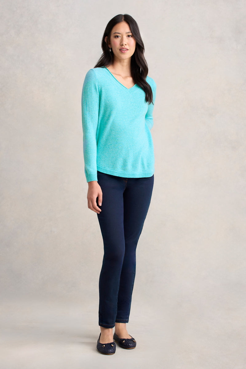 Merino V-Neck Jumper - Turquoise Marle