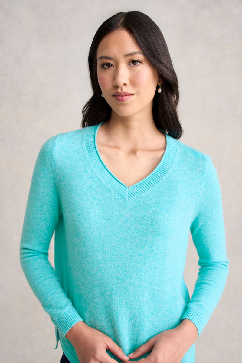 Merino V-Neck Jumper - Turquoise Marle