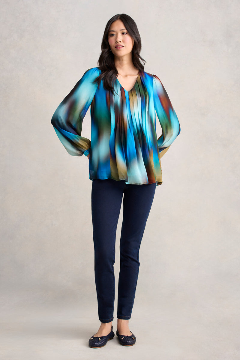 Pleated Georgette Blouse - Ombre Print