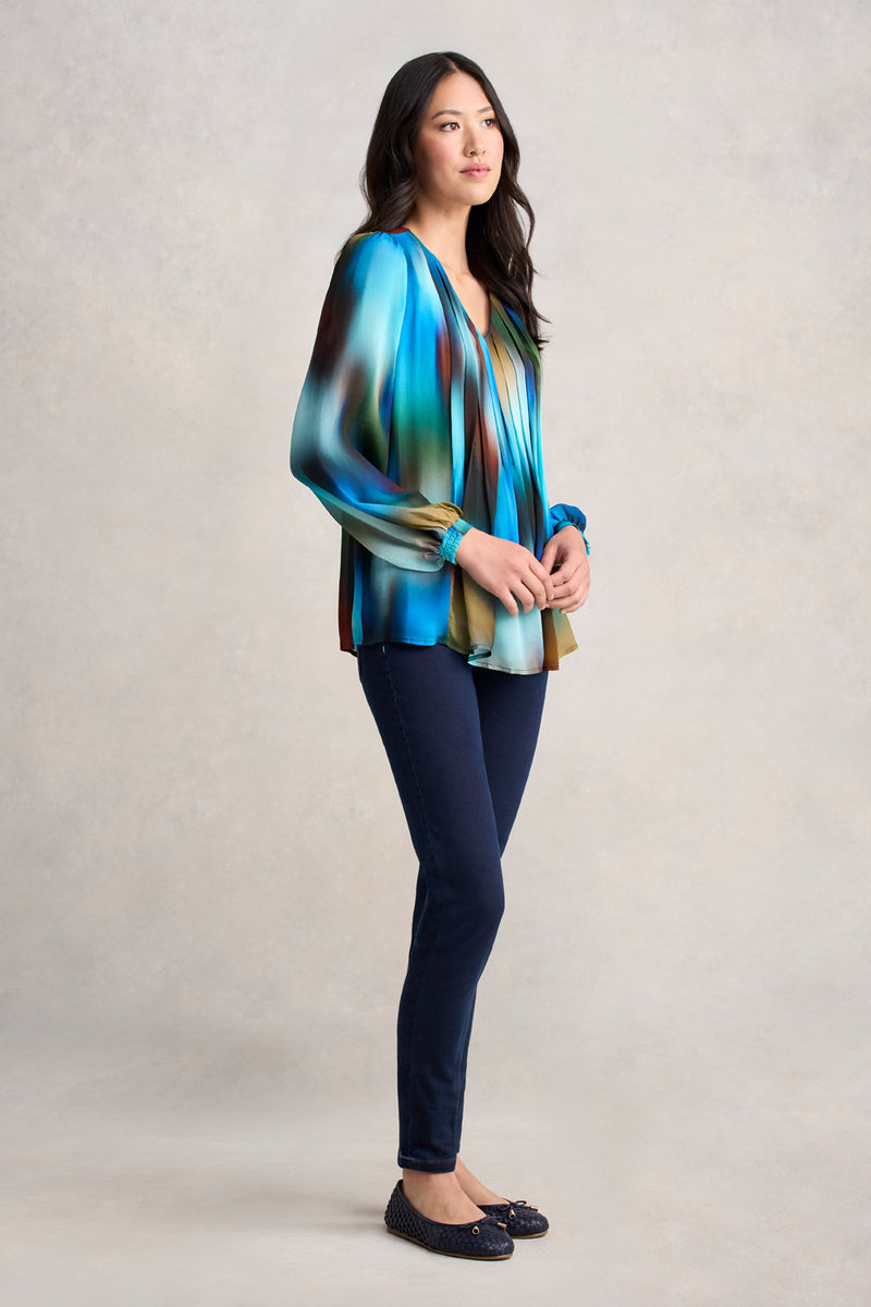 Pleated Georgette Blouse - Ombre Print