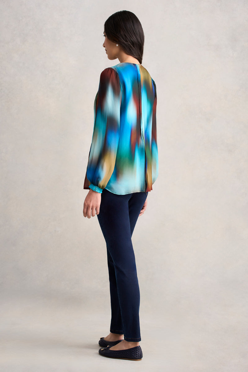 Pleated Georgette Blouse - Ombre Print