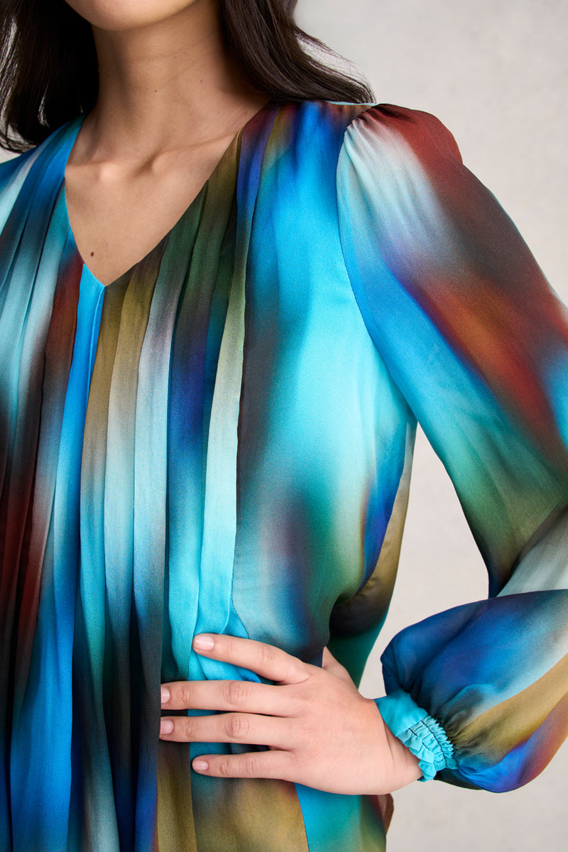 Pleated Georgette Blouse - Ombre Print