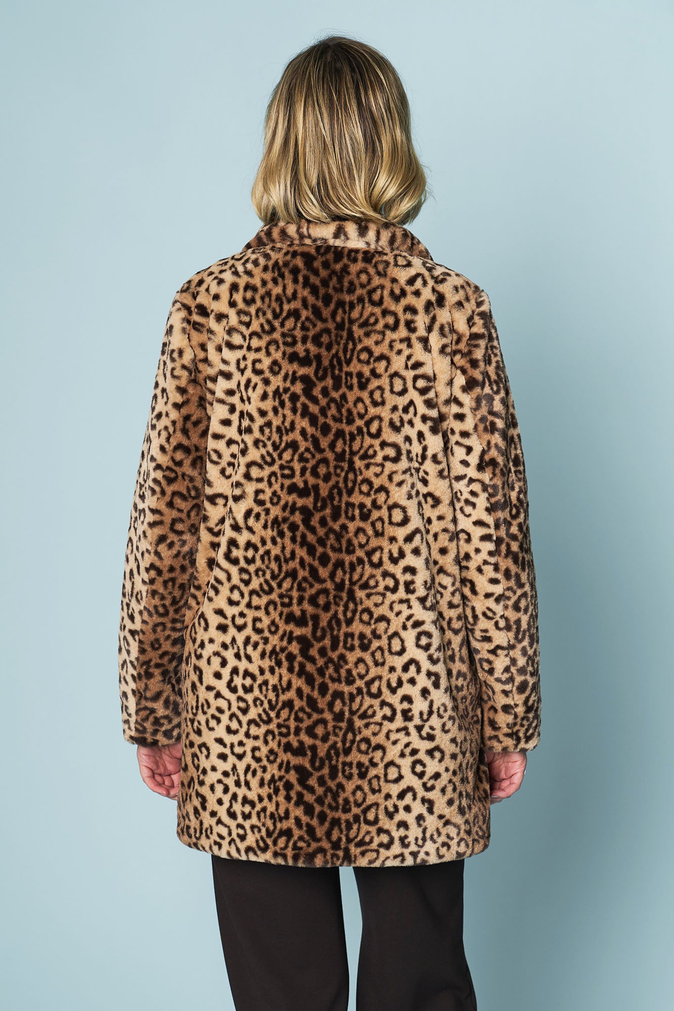 Leopard Faux Fur Coat Blue Illusion