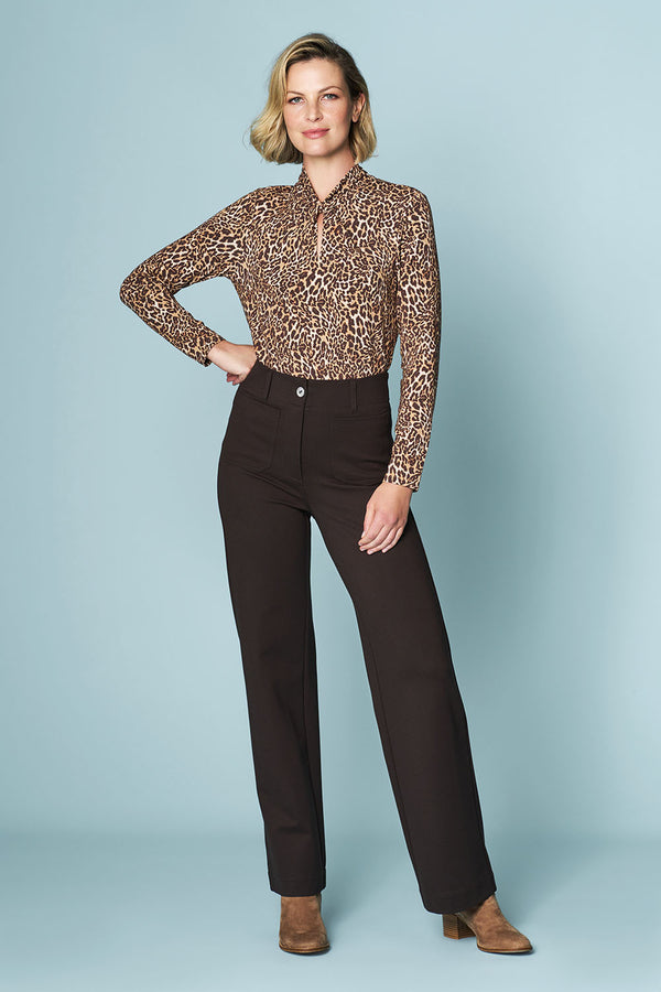 Printed Twist Neck Jersey Top - Leopard Print