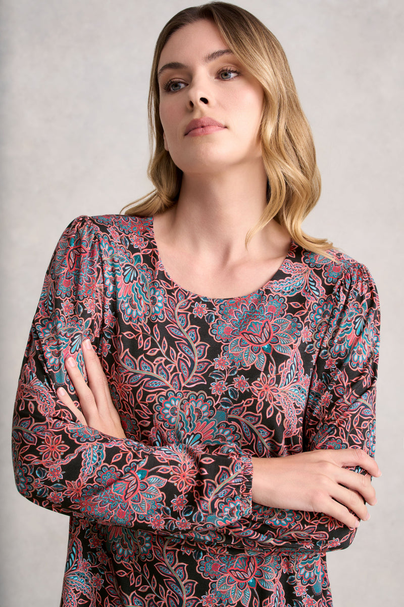 Printed Long Sleeve Scoop Neck Top - Intricate Floral