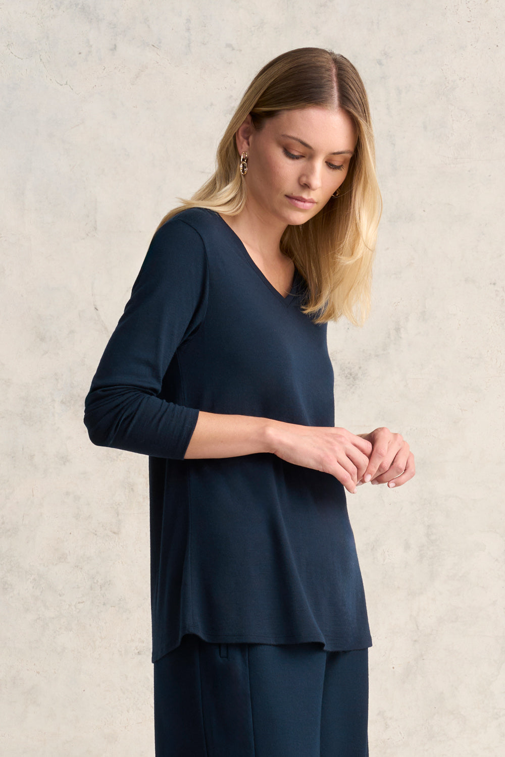 V Neck Wool Jersey Top Blue Illusion