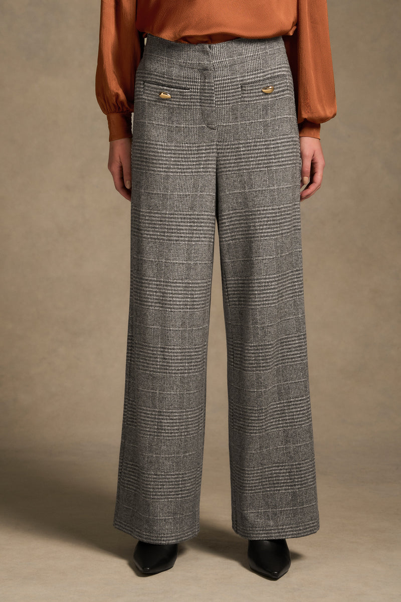 Wide Leg Check Pant - Glen Check