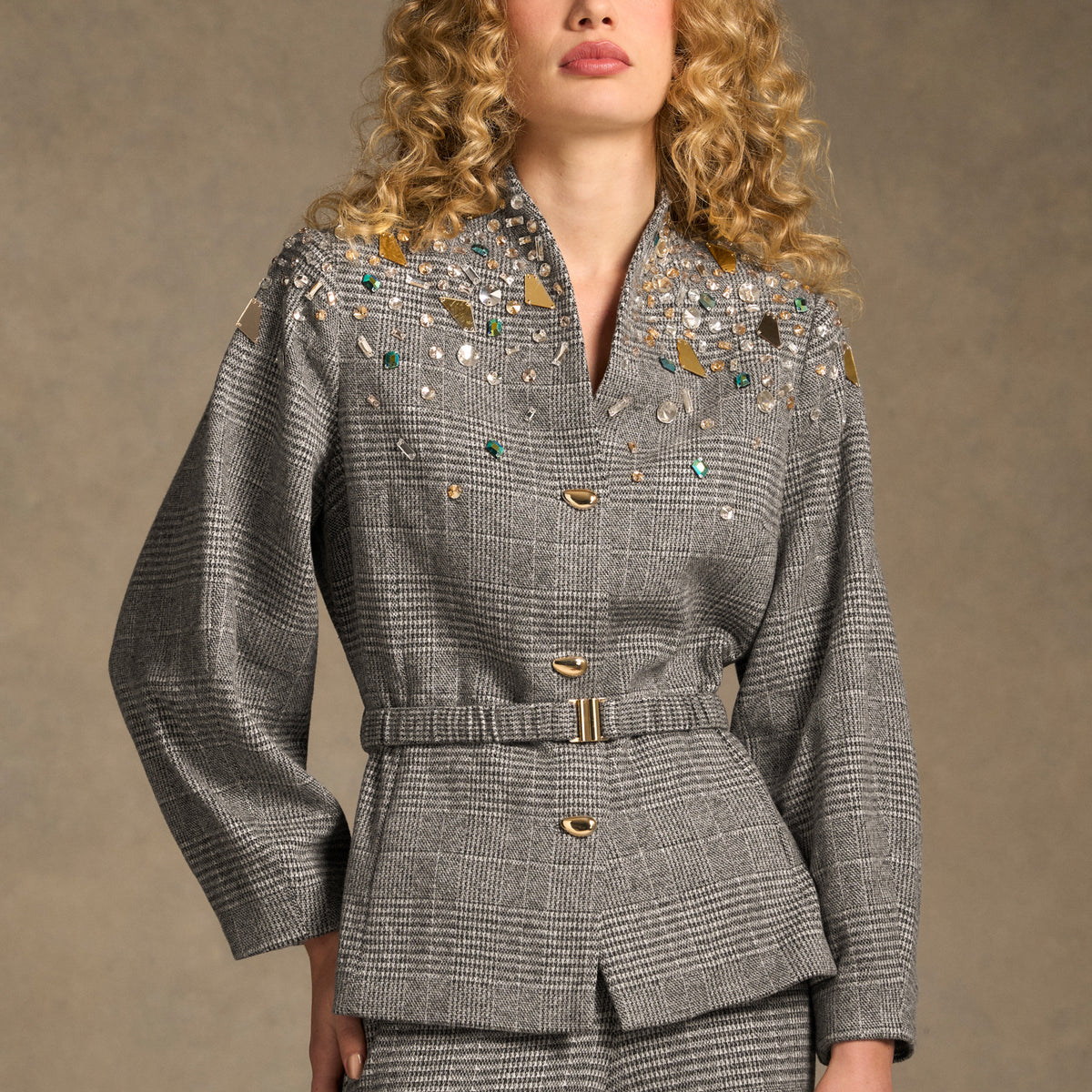 Sculpted Beaded Check Jacket - Glen Check – Blue Illusion