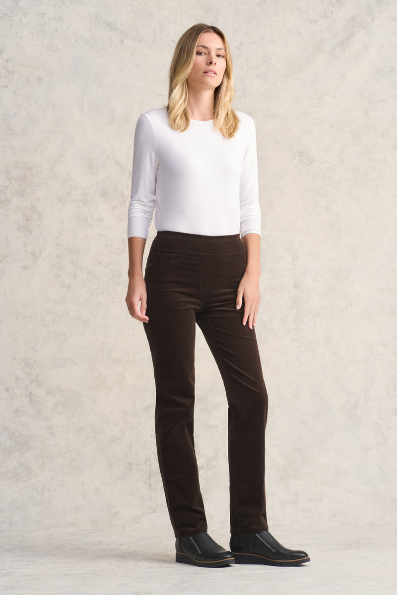 Bengajean Full Length Cord Straight Leg - Dark Chocolate