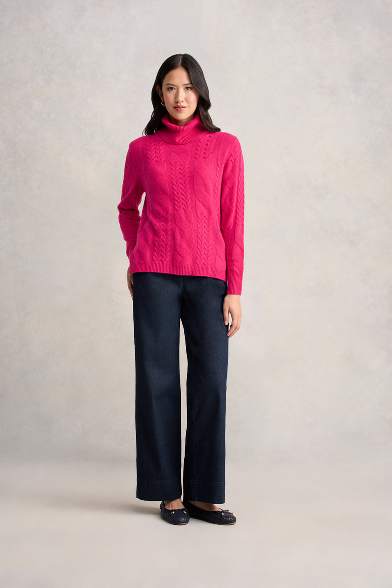 Roll Neck Cable Knit - Hot Pink