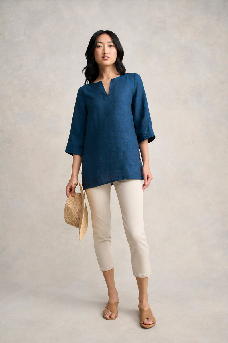 Linen Tunic -Navy Delave
