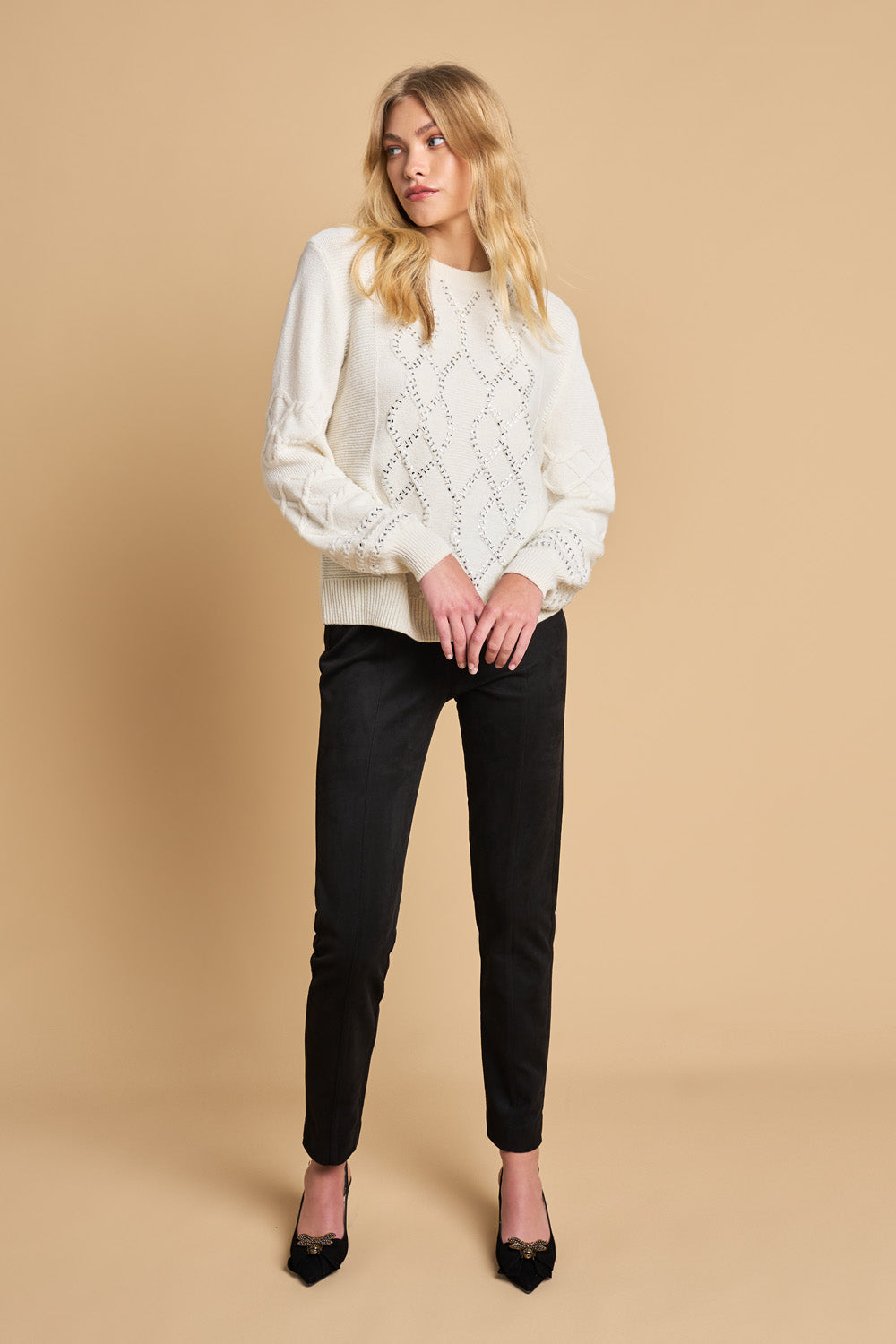 Cable Knit Diamante Jumper Blue Illusion