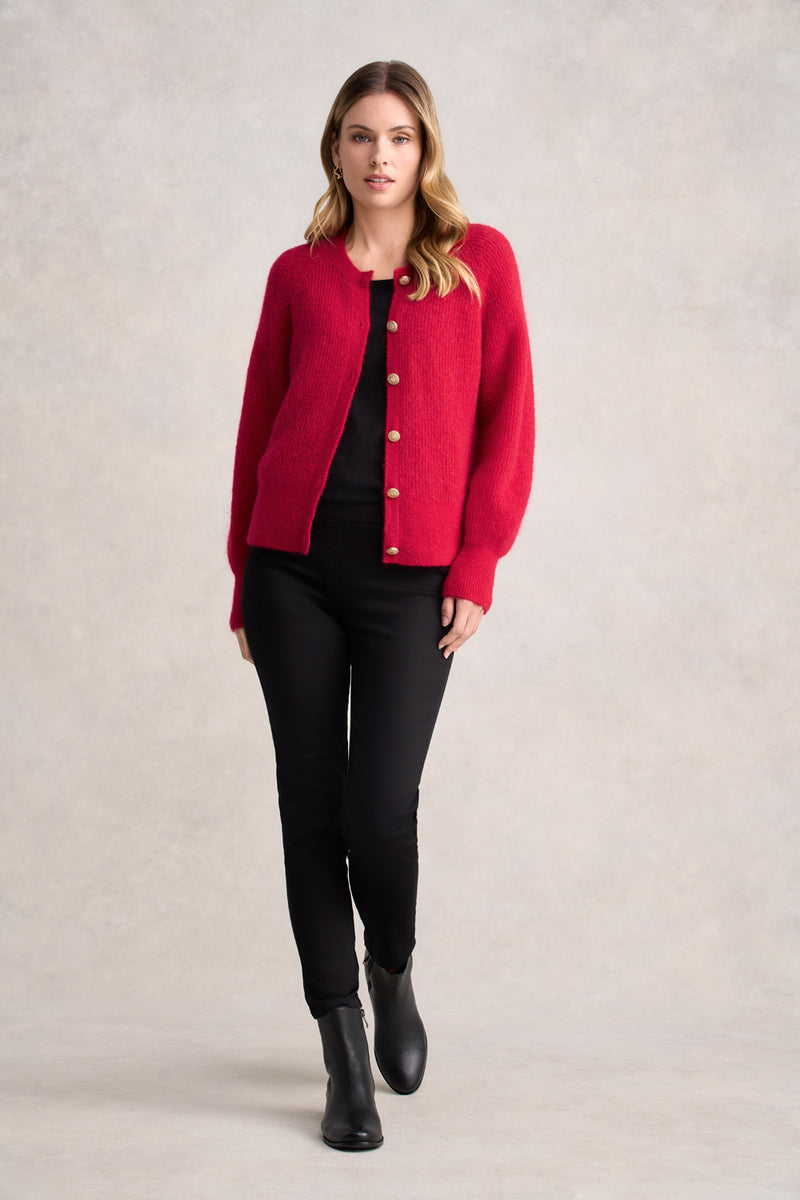 Blouson Sleeve Cardigan - Rouge