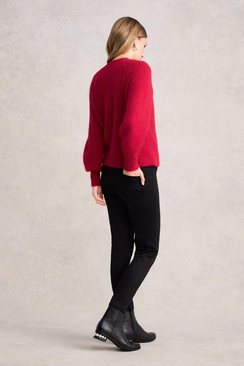 Blouson Sleeve Cardigan - Rouge