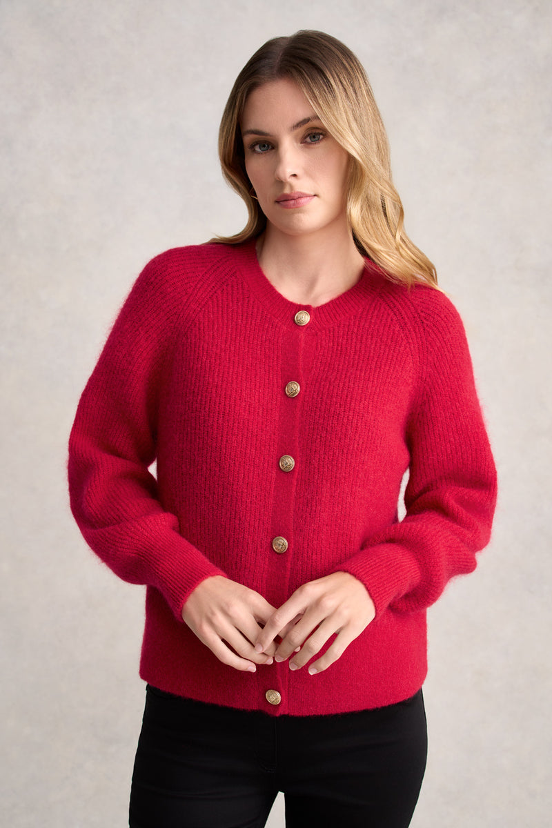 Blouson Sleeve Cardigan - Rouge