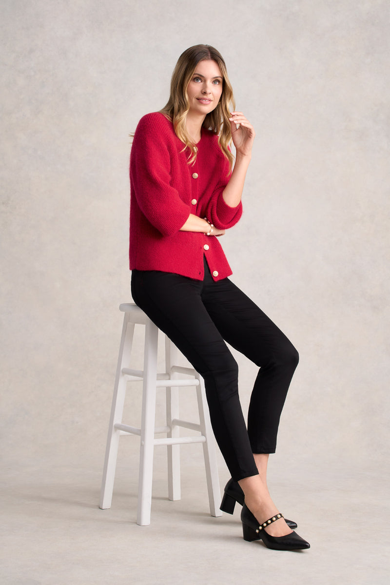 Blouson Sleeve Cardigan - Rouge