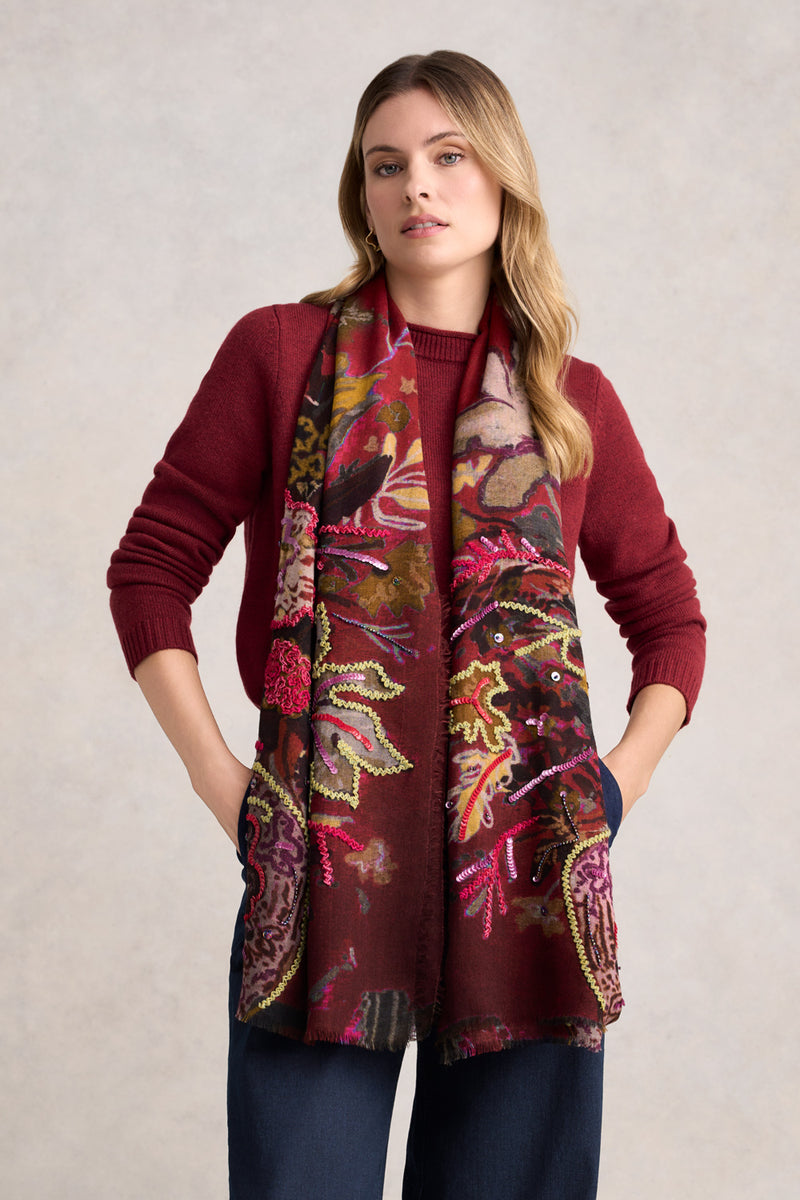 Merlot Embellished Wool Scarf