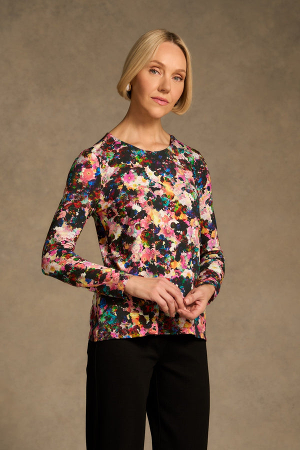 Double Layer Long Sleeve T-Shirt - Floral Collage Print