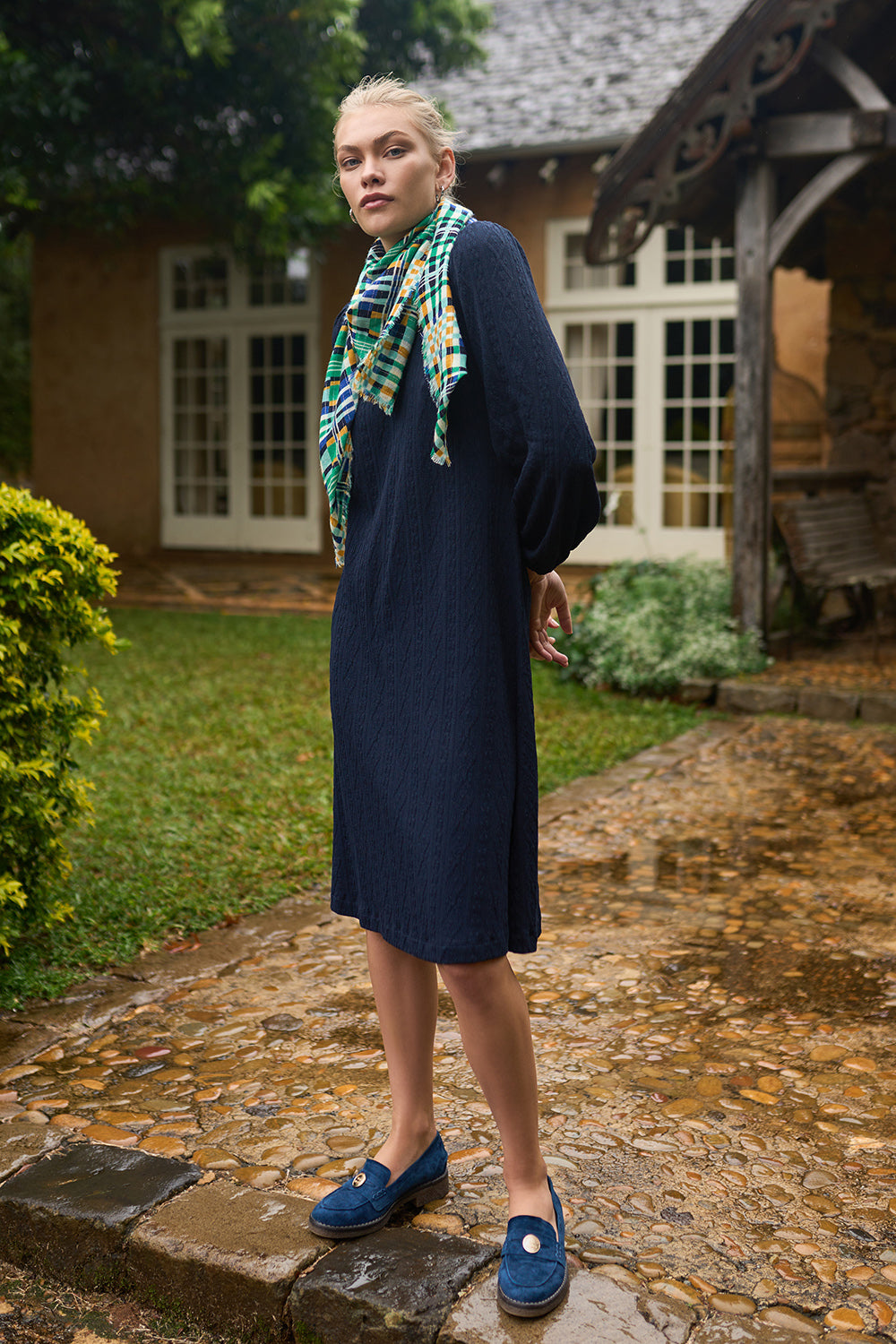 Blue illusion hotsell linen dress