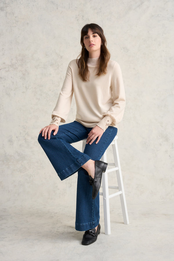 Embroidered Knit Top - Bright Beige