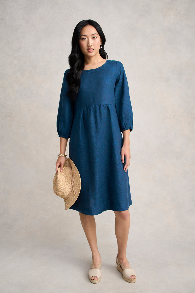 Linen Dress - Navy Delave Blue Illusion Linen Dress - Navy Delave Blue Illusion