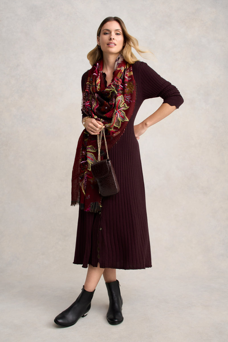 Ribbed Merino Dress - Burgundy