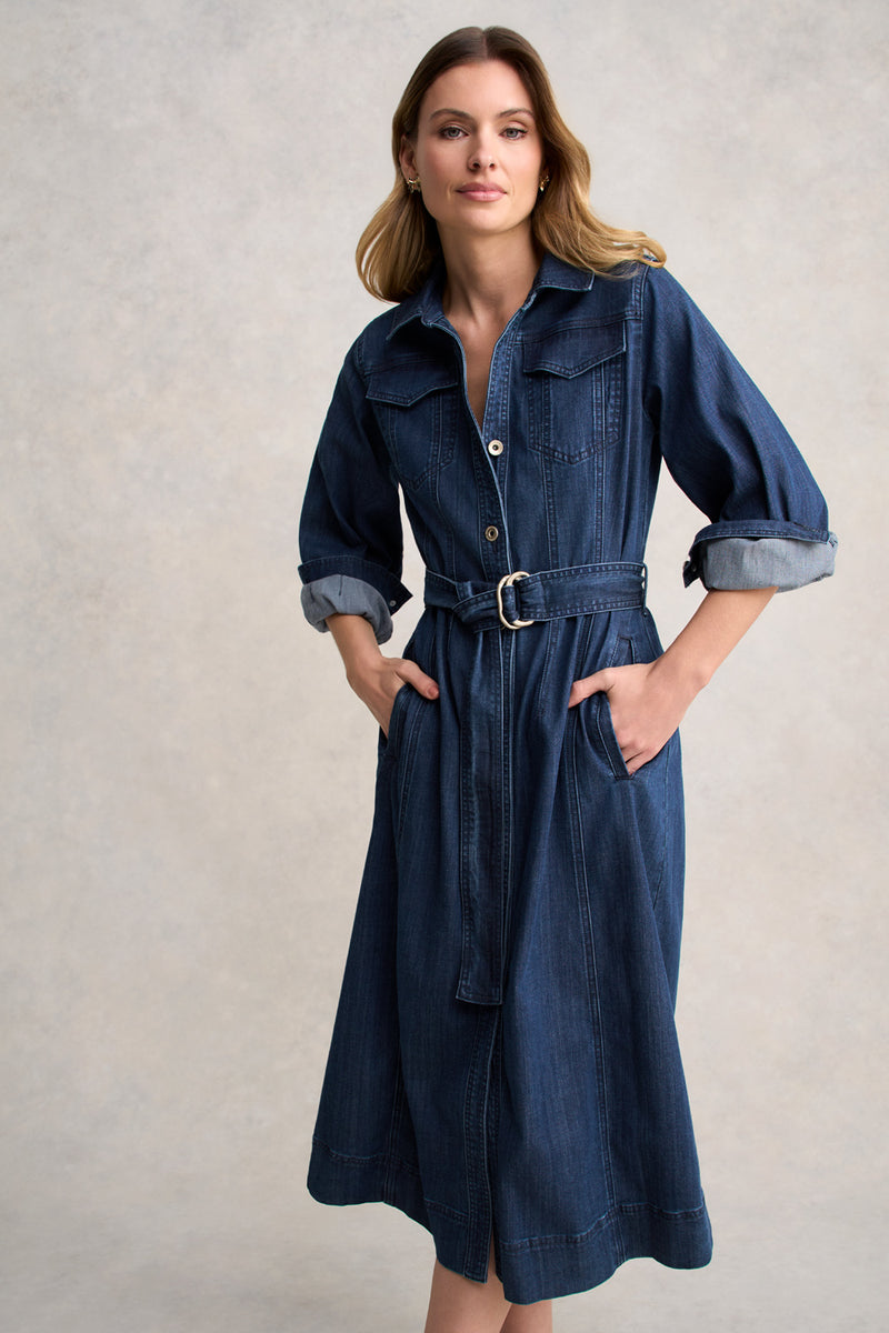 Denim Trench Dress - Mid Denim Wash