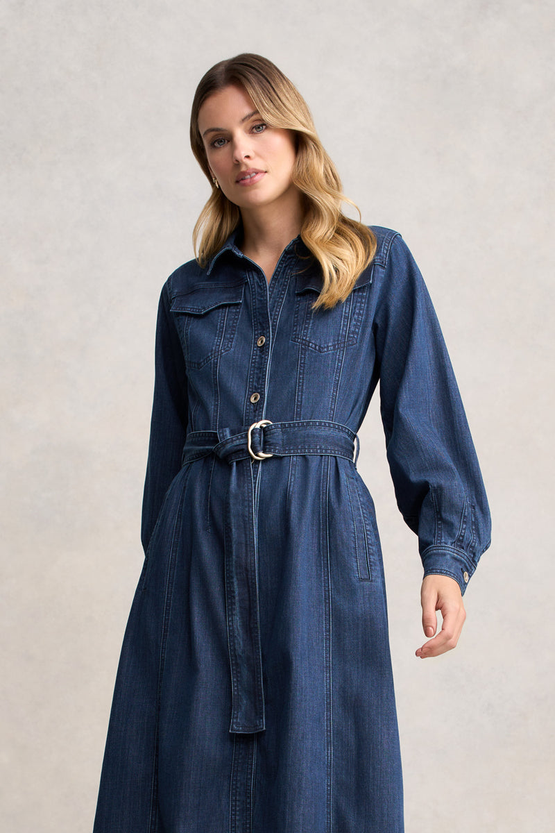 Denim Trench Dress - Mid Denim Wash