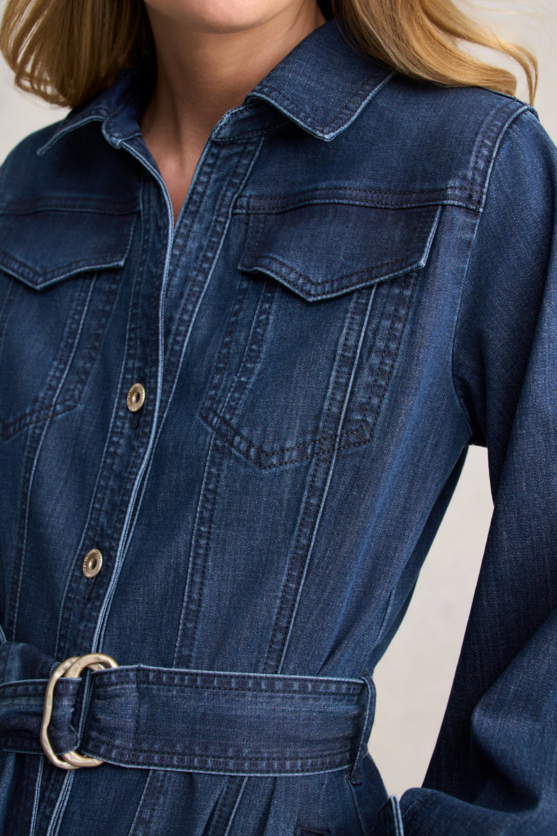 Denim Trench Dress - Mid Denim Wash