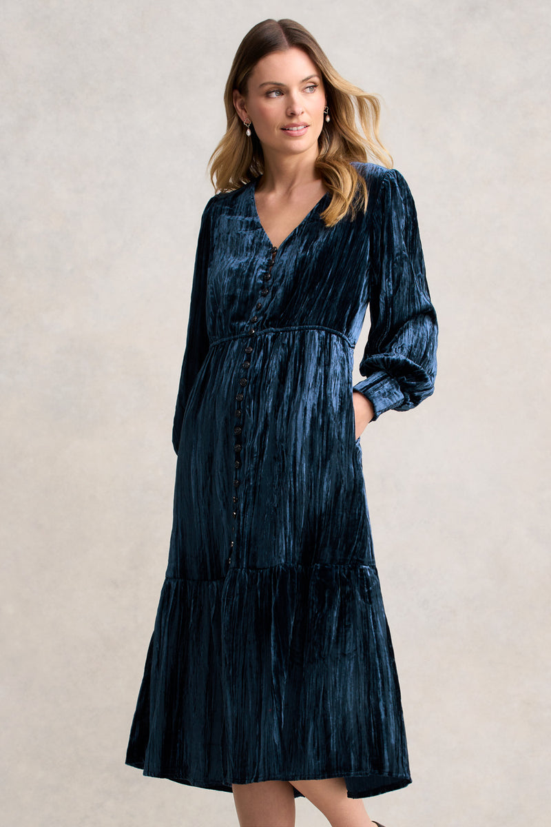 Velvet Tier Dress - Ocean