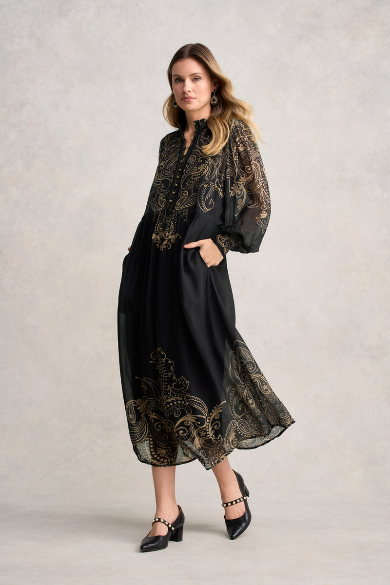 Border Print Dress - Paisley Border Print