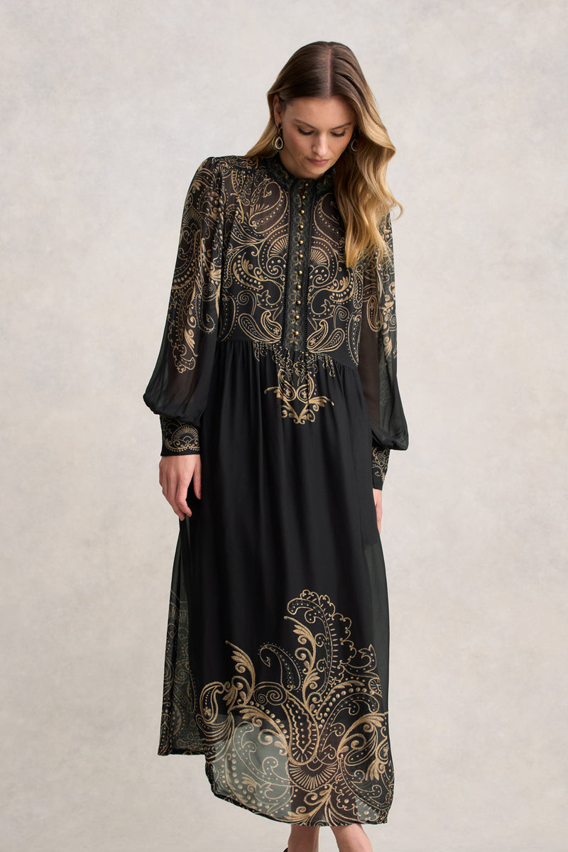 Border Print Dress - Paisley Border Print