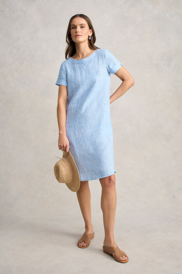 Scoop Neck Linen Dress - Chambray Cross Dye