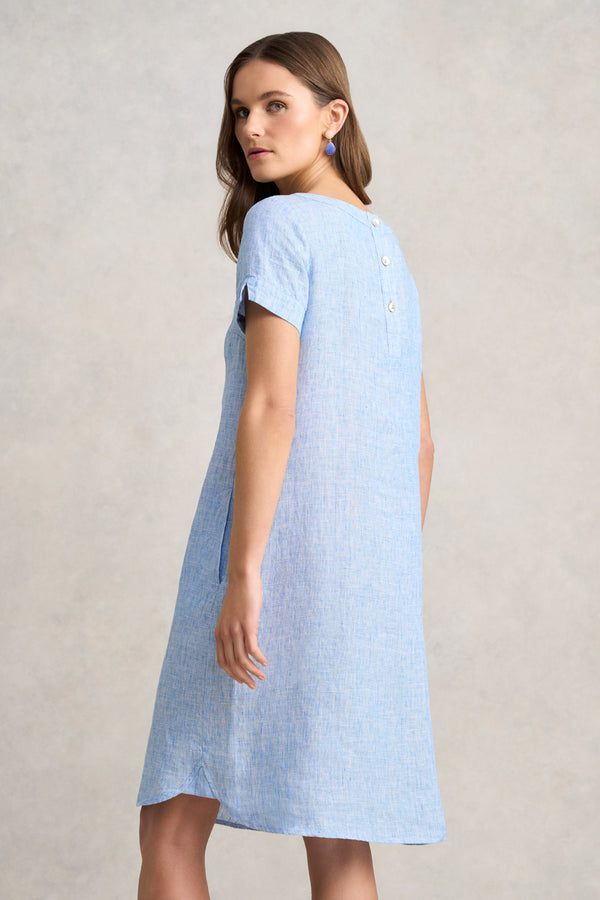 Scoop Neck Linen Dress - Chambray Cross Dye