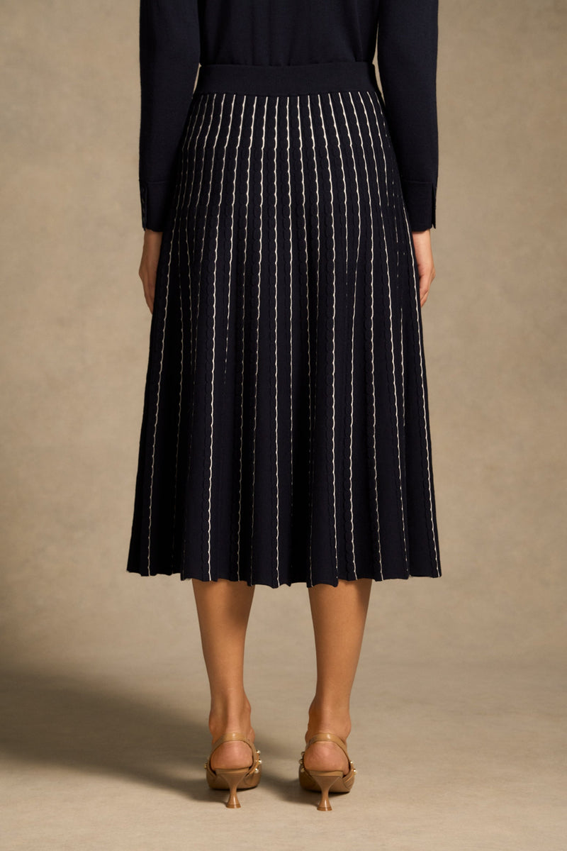 Cotton Lyocell Skirt - French Navy / White