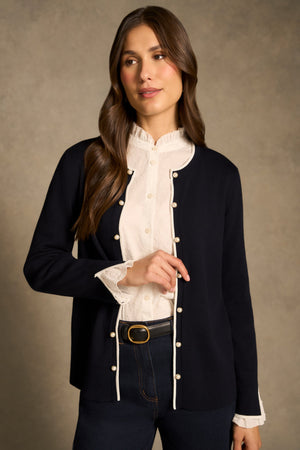 Contrast Rib Cardigan French Navy