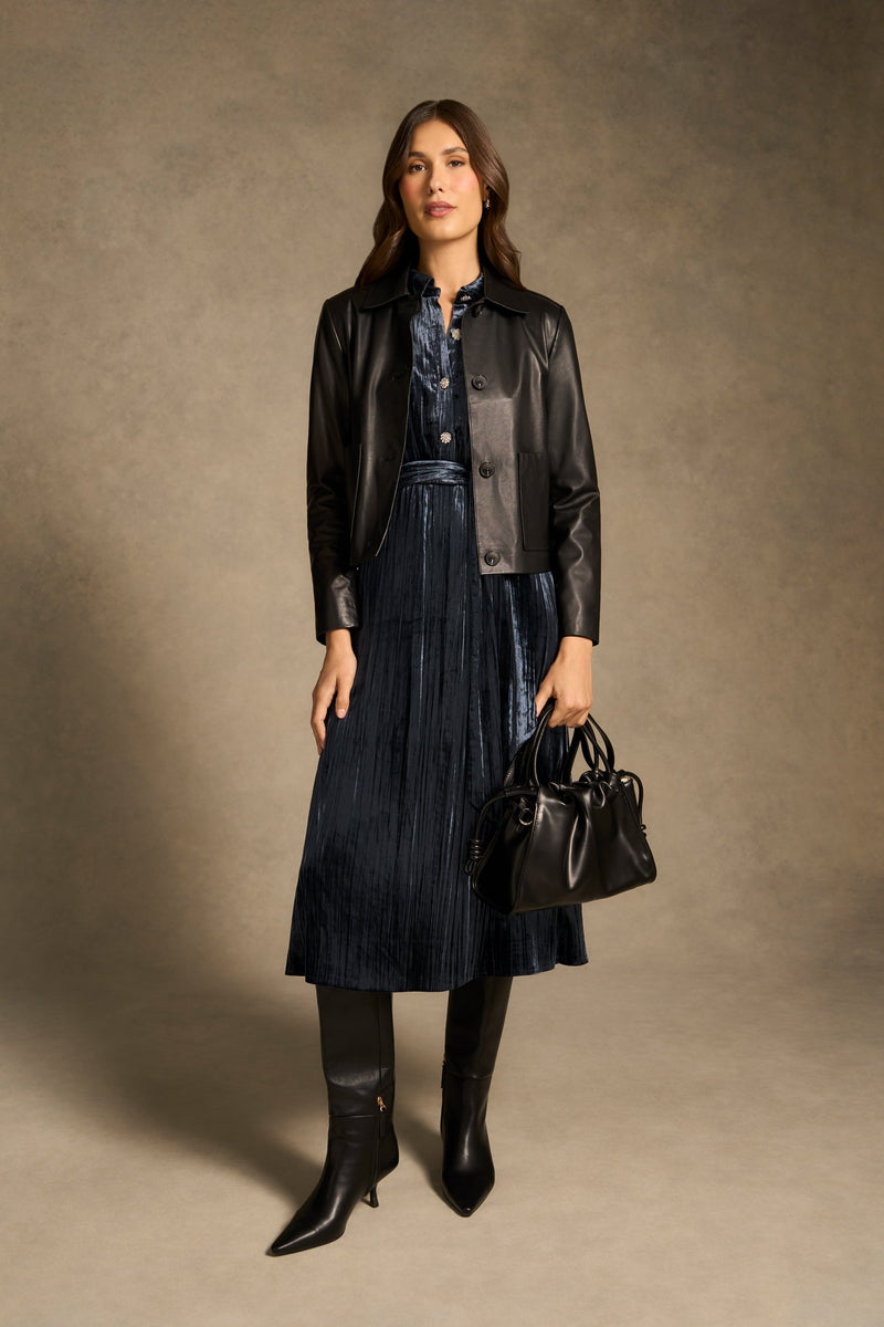 Velvet Shirt Dress - Ink