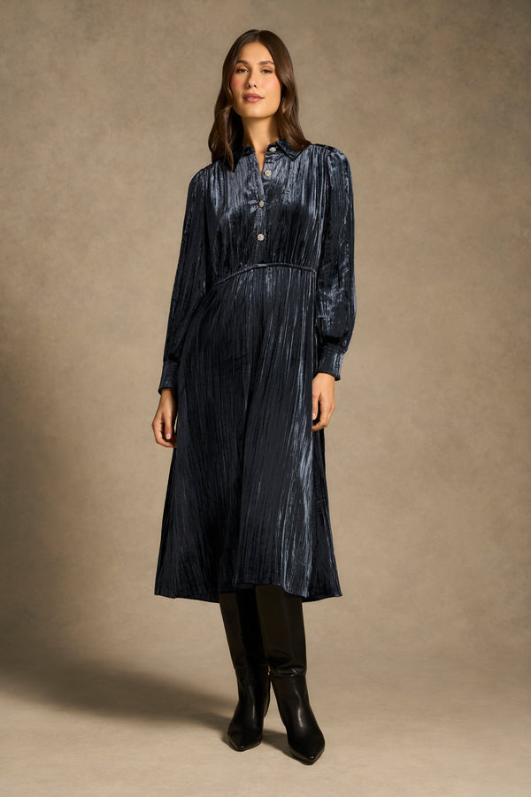 Velvet Shirt Dress - Ink