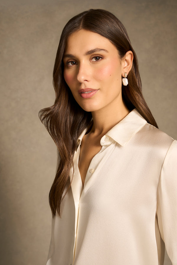 Textured Drop Pearl Earrings - Gold