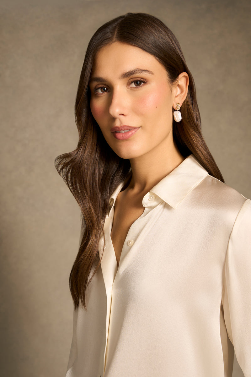 Textured Drop Pearl Earrings - Gold