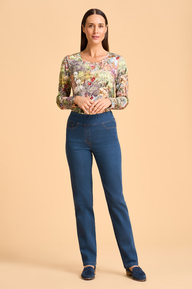 Bengajean Full Length Straight Leg Cashmere Feel - Stone Wash Denim