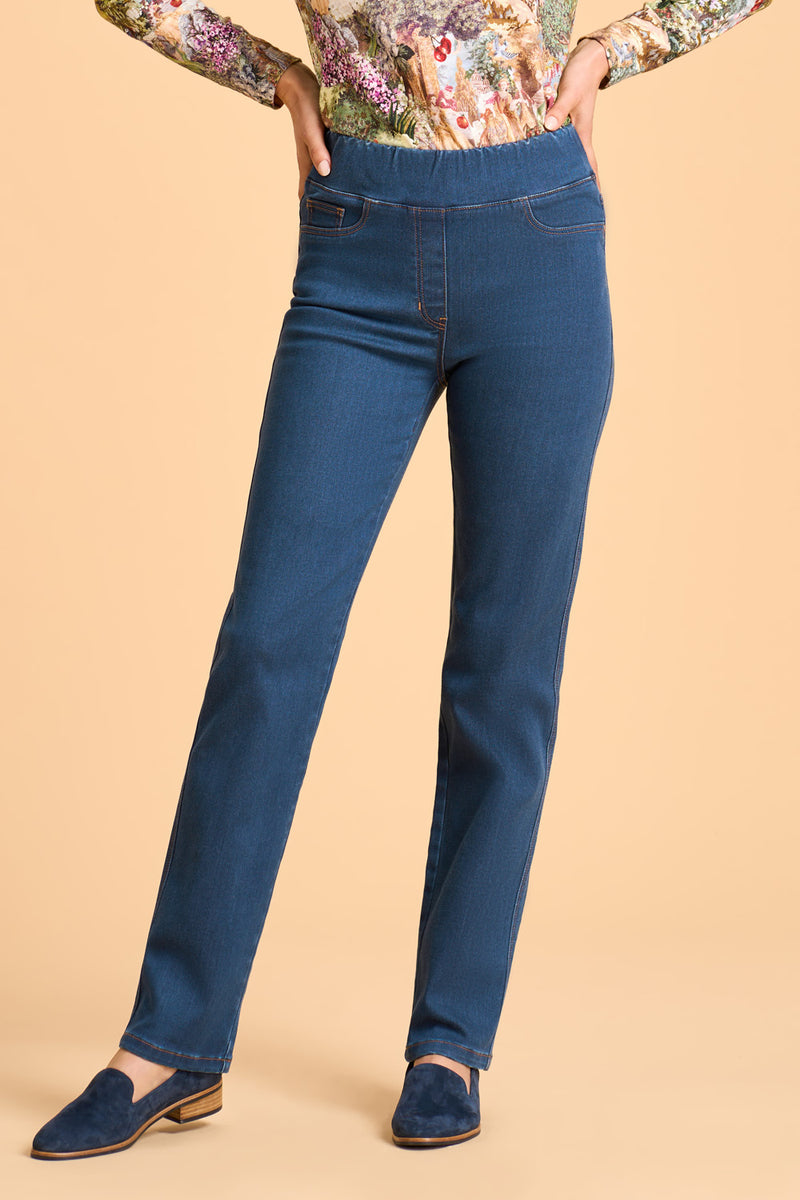 Bengajean Full Length Straight Leg Cashmere Feel - Stone Wash Denim