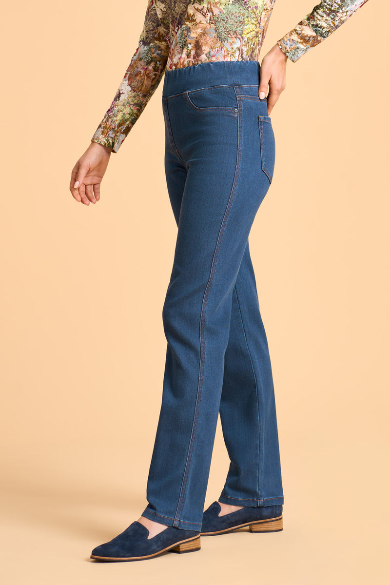 Bengajean Full Length Straight Leg Cashmere Feel - Stone Wash Denim
