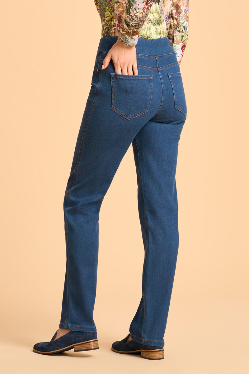 Bengajean Full Length Straight Leg Cashmere Feel - Stone Wash Denim