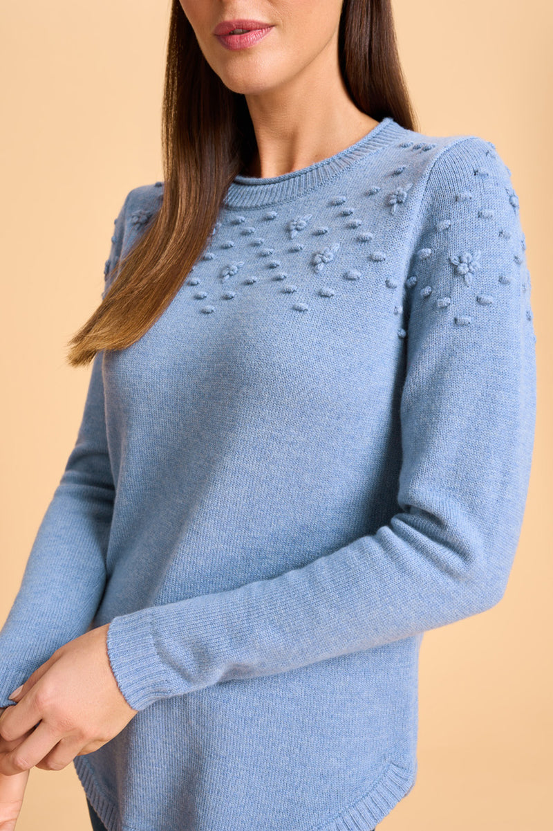 Hand Embroidered Wool Jumper - Periwinkle Blue