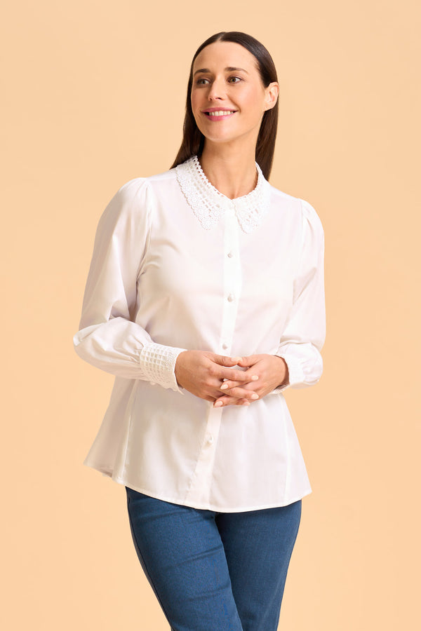 Lace Trim Classic White Shirt