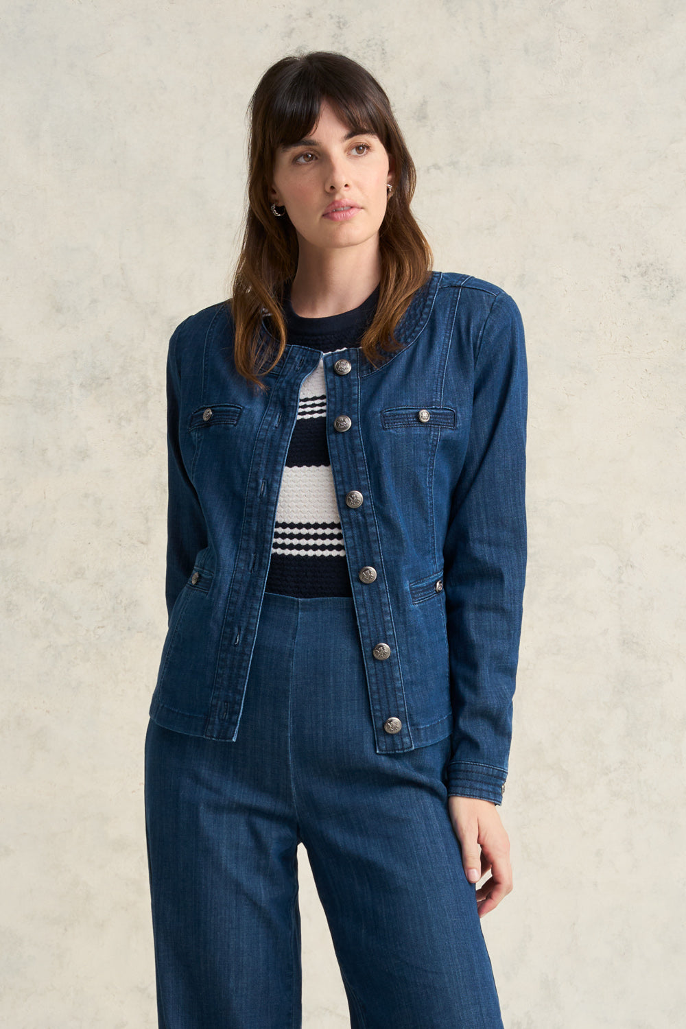 Stitch Detail Denim Jacket Mid Blue Denim – Blue Illusion