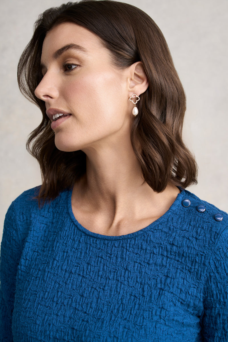 Crinkle Cotton Long Sleeve T-Shirt - Cobalt